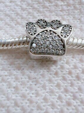 Sparkling Pet Paw Prints Charm Silver Charm For Pandora Bracelet Ne